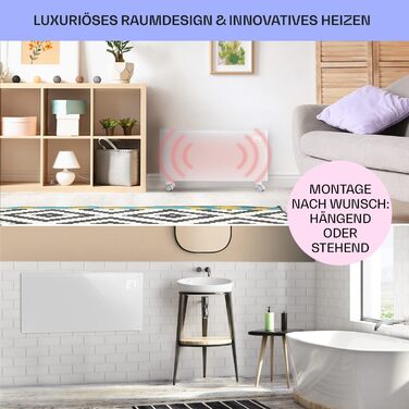 Klarstein Electric Heater, Convector Heater with Floor Wheels, Mobile Electric Heater Energy-Saving, Slim, Quiet Electric Heater, Standalone Electric Radiator with Thermostat, 2000 W White Bornholm