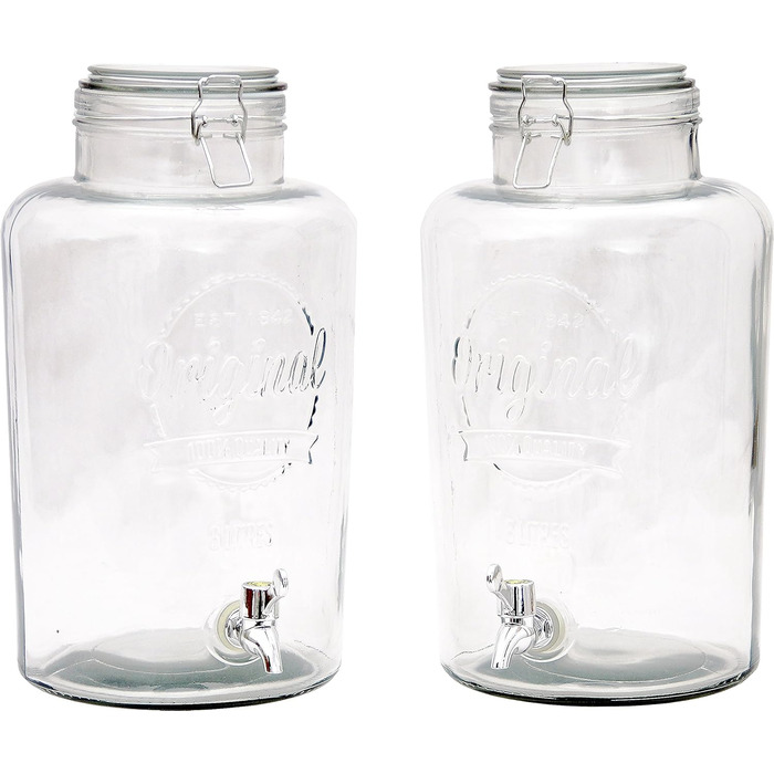 2 XL drink dispensers (8 liters each) made of glass with tap
