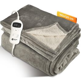 Електрична ковдра Balter з автоматичним вимкненням - 10 режимів нагріву та таймер до 10 годин - М'який фланель та плюш - Ковдра для обігріву (Сірий, 160x120 см)