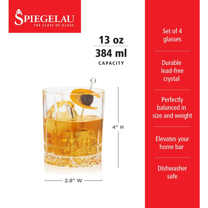 Набір склянок Spiegelau D.O.F. для віскі, 4 шт., 368 мл, Double Old Fashioned, з кришталевого скла