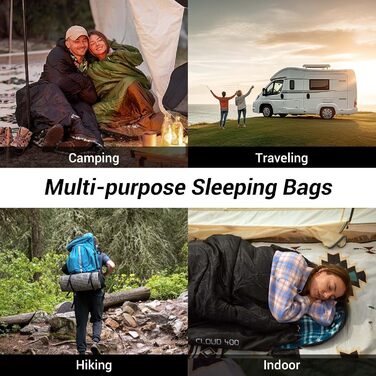 Сплячий мішок KingCamp для дорослих, зимовий | Фланелевий, теплий, для 3-4 сезонів, великий, легкий, водостійкий, для кемпінгу, трекінгу, хайкінгу (Чорний, 2.2 кг, ліва блискавка)