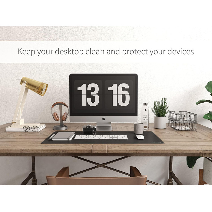 Килимок для миші RENMTURE двосторонній: Корк + PU-шкіра, 90x43 см, для офісу та дому, водостійкий, антиковзкий, чорний