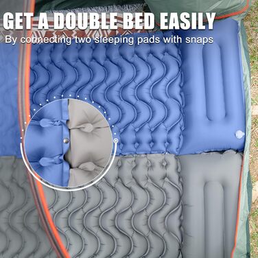 Надувний килимок для кемпінгу GDREAMT з вбудованим насосом та подушкою. Зручний килимок для туризму, походів та подорожей. Компактний та легкий, блакитний.