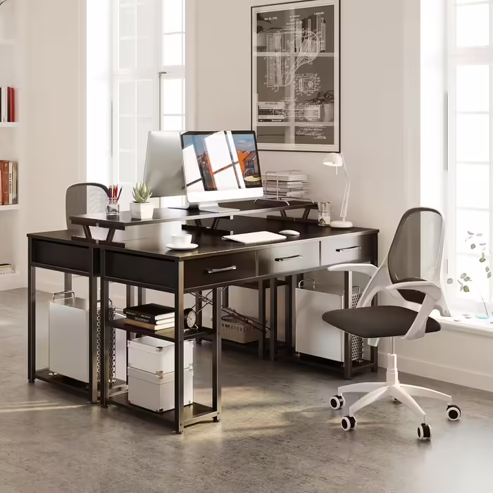 ODK Desk with Drawers, Computer Desk with Shelf, 120x50x90cm Gaming Desk with Monitor Stand, Black Desk, Office Desk, PC Desk for Home Office, Office, Living Room 120 x 50 cm Black