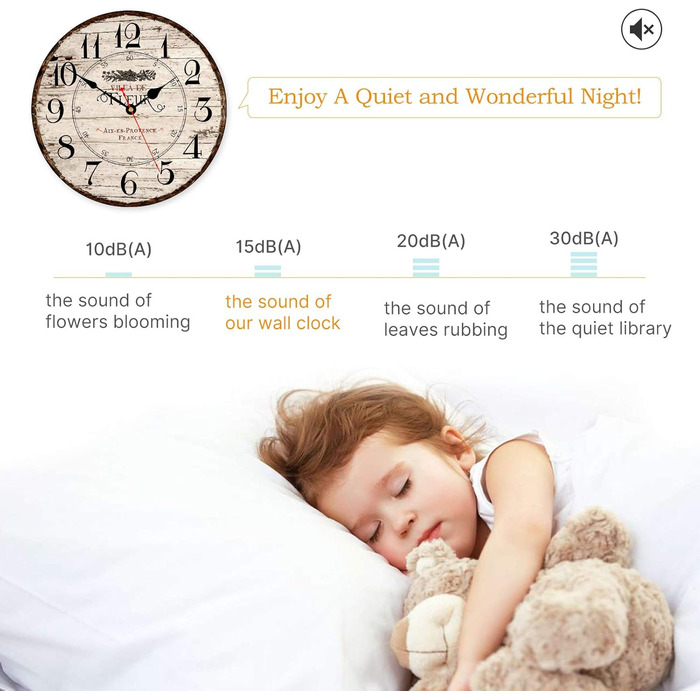 Toudorp 14 Inch Wall Clock Wooden French Country Style Quiet Wall Clock Easy to Read Battery Powered Home Decorative Retro Wall Clock
