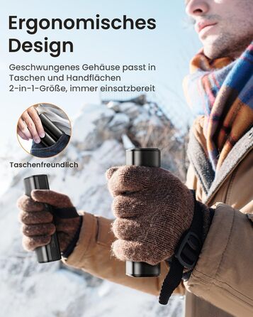 Електричний грієчка для рук Gaiatop 8000mAh з LED-ліхтариком, 2 шт. Магнітний, 3 температури, швидкий нагрів, для жінок, сім'ї, активного відпочинку, чорний