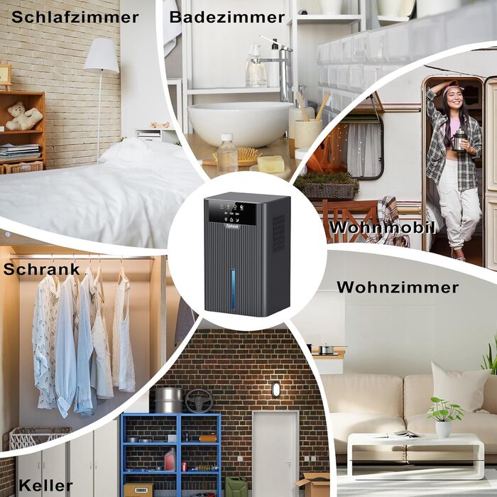 Електричний осушувач повітря Tipkook 2400 мл з автоматичним відтаненням, 10 кольорових світлодіодів, таймером 8/12/24 год, портативний для ванної, спальні, кухні, шафи, срільно-сірий