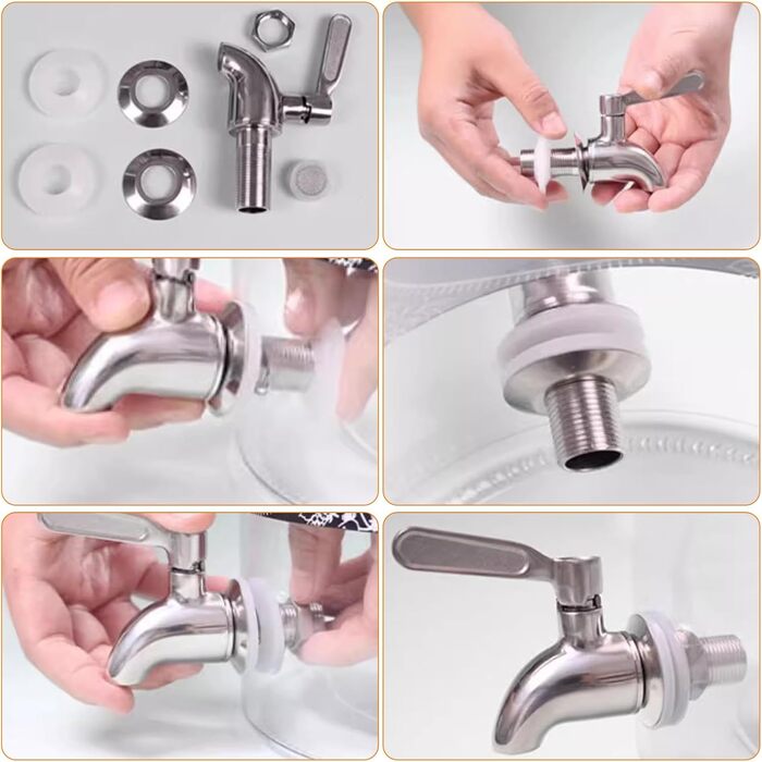 Скляний диспенсер для напоїв на підставці 4л з нержавіючою сталею та бамбуком