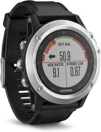 Годинник Garmin Fenix 3 GPS Multisport з мінеральним склом, срібний корпус, чорний ремінець та пульсометром на зап'ясті