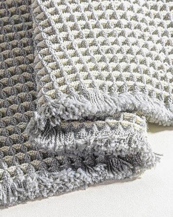 Boho Bathroom Rug Set - Non-Slip Bath Mats (2-Piece) - Washable Shower Rugs for Bathroom, Bedroom, Living Room - 51x120cm + 41x61cm (Gray & White)