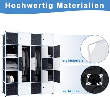 XMTECH DIY Closet System Wardrobe with Door, Shelf Closet, Coat Rack, Shoe Rack made of Plastic (10 Box Closet) (20 Hook Closet)