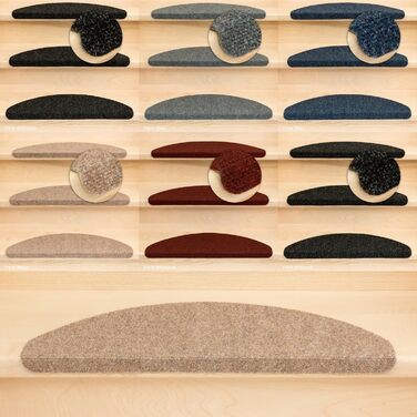 Kettelservice-Metzker Stair Treads / Step Mats, Ramon Half-Round - 15 pcs. Beige - without plastic corner pieces, 15 pcs. Half-Round Beige