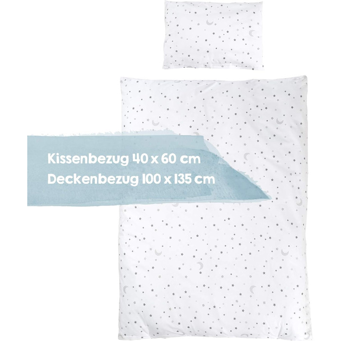 Комплект постільної білизни Roba для дитячого ліжечка 100 x 135 см - комплект постільної білизни для дівчаток та хлопчиків - ковдра та наволочка з бавовни для малюків та дітей - зірковий принт - білий (Сірий чарівний зірковий, 100x135 / 40x60 см)