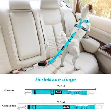 Автогурт для собак у машину, 2 шт. Безпечний ремінь для собак з амортизатором, регульований автогурт з універсальним з'єднувачем, для подорожей, (Світло-блакитний)