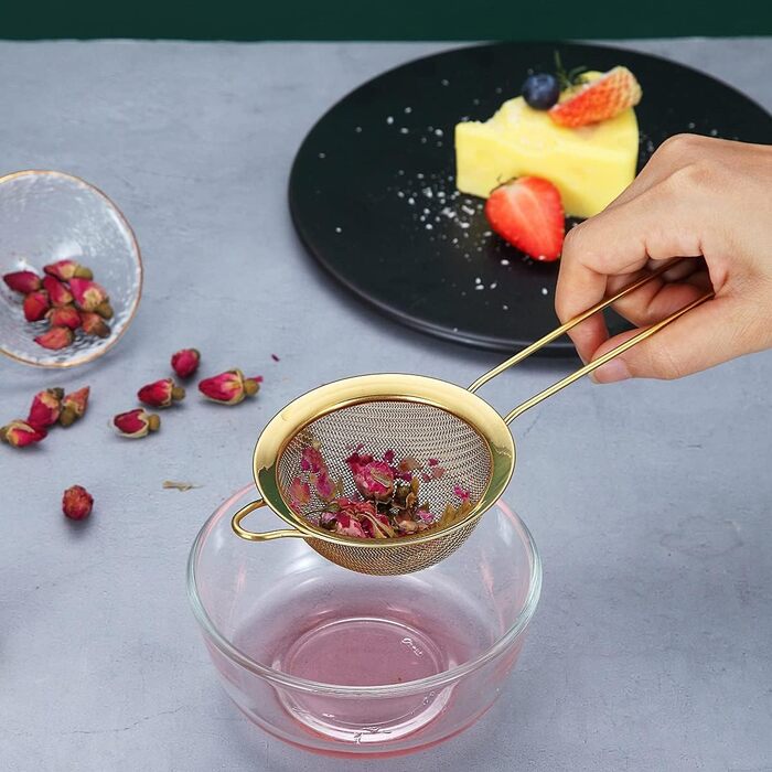 Набір сит для просіювання (3 шт.) з нержавіючої сталі, рожеве золото, для випічки, матча, соусів та макаронів