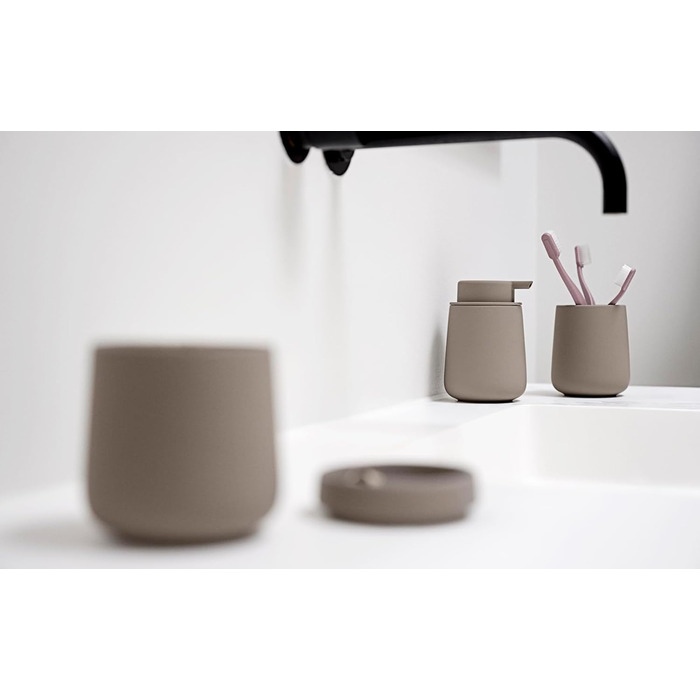 Zone Denmark Nova One Soap Dispenser for Bathroom, Dispenser made of ceramic for hand soap/liquid soap, Diameter 8 cm, Height 11.5 cm, Capacity 250 ml, Taupe