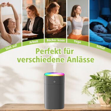 Портативний міні-увлажнитель повітря для спальні, 400 мл аромадифузор для дому, особистий настільний зволожувач для рослин, аромадифузор для дому, 2 режими, нічник, автоматичне вимкнення, чорний