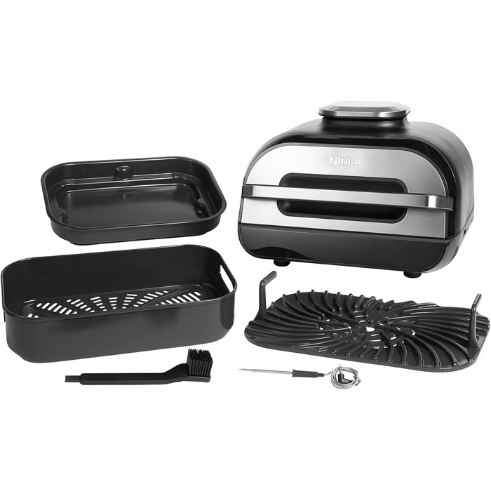 Ninja Foodi MAX Grill & Air Fryer, 5.7L Air Fryer with Digital Temperature Probe, Dishwasher-Safe Parts, 6-in-1, Gray/Silver AG551EU MAX Grill & Air Fryer 5.7L Gray/Silver