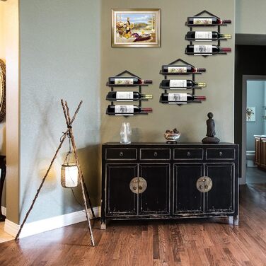 Металева стійка для винної пляшки на стіну Giyiprpi, органайзер для 3 пляшок, полиця для винної пляшки для дому, кухні, бару (чорний B2)