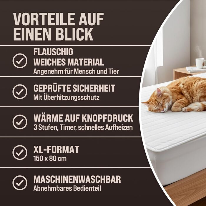 Електрична ковдра Monzana® 150x80 см, 3 режими нагріву, 60 Вт, біла, з захистом від перегріву, придатна для прання