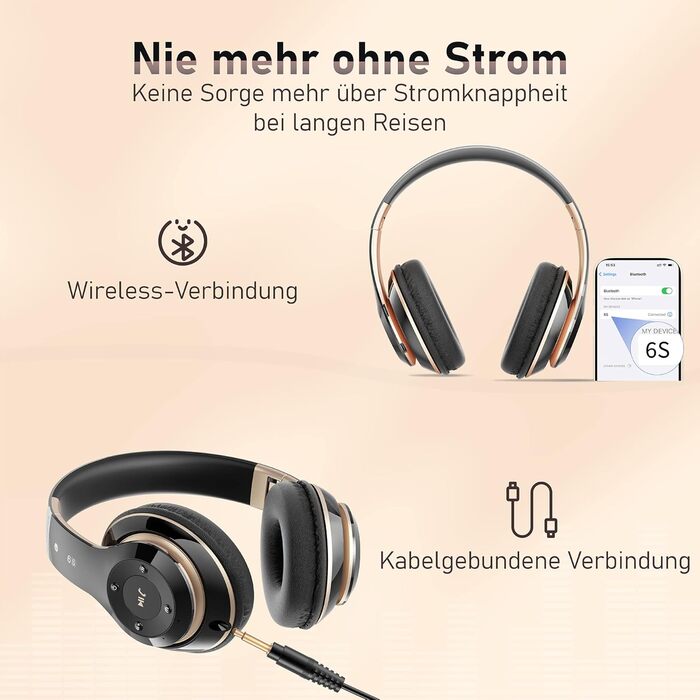 Бездротові навушники Lankey Sound Bluetooth Over-Ear з 6 EQ, FM, SD/TF, вбудованим мікрофоном, 65 годин роботи, чорний колір