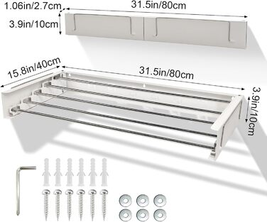 Висувна сушарка для білизни на стіну, 80 см, вантажопідйомність 50 кг