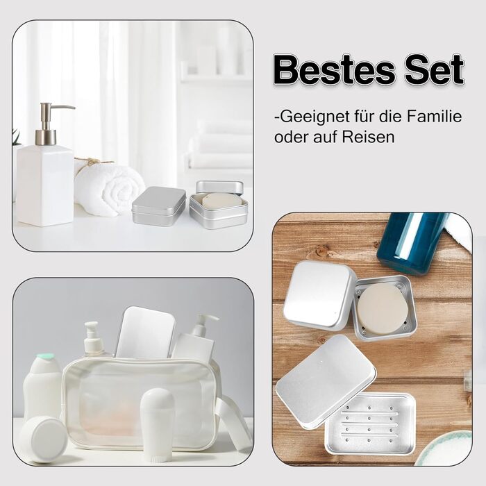 Набір мильниць для подорожей 2 шт. з алюмінію з підсіткою, вологостійкі, нержавіючі мильниці для дому, подорожей, мила та пінки для гоління (срібні)