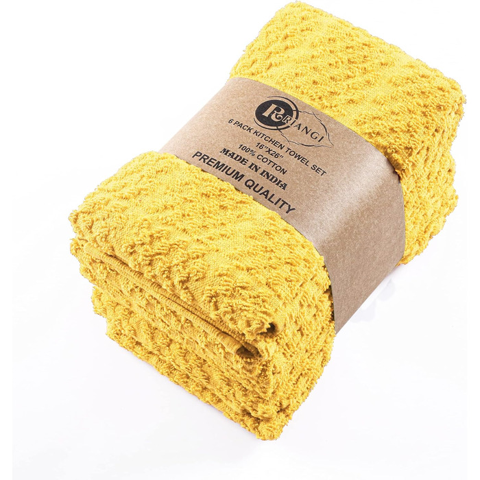 RIANGI Frottee Dishcloths for the Kitchen – Set of 6 Absorbent Dishcloths – Size 40.6 x 66 cm – Decorative Autumn Farmhouse Hand Towel Set – Yellow Kitchen Towels