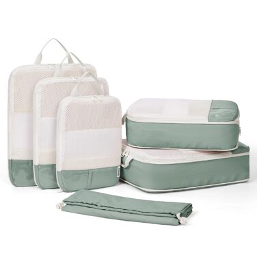 Набір органайзерів для валізи Narwey (6 шт.) - кубики для пакування з компресією, бежевий. Організація подорожей та зручне пакування речей.