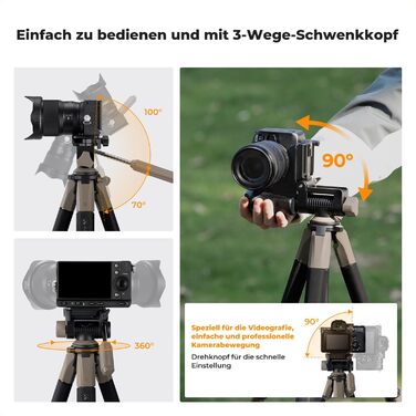 Штатив K&F Concept S255A3+BV01: Легкий штатив з сумкою, для камери/DSLR/Camcorder, з підтримкою смартфонів (190см, сірий)