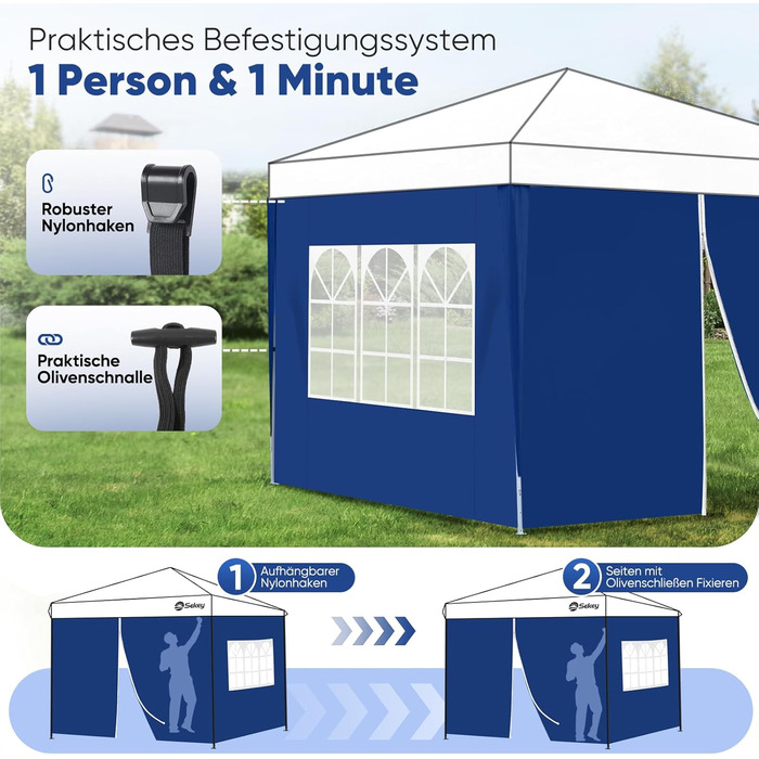 Sekey 1PCS Side Walls for Gazebo 3x3 Waterproof and Winter-Proof with Storage Compartments, Side Walls for Gazebo Party Tent Garden Tent 3x3m, (Navy, 1 Window 1 Door)