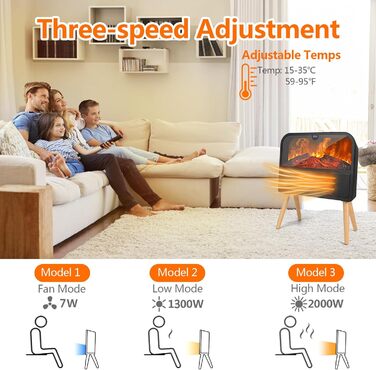 2000W Electric Fireplace with 3D Flame Lamp, Electric Heater PTC Ceramic Fan Heater with Remote Control, Heating Fan, LC Display, Energy Saving, Electric Heater for Bedroom, Living Room