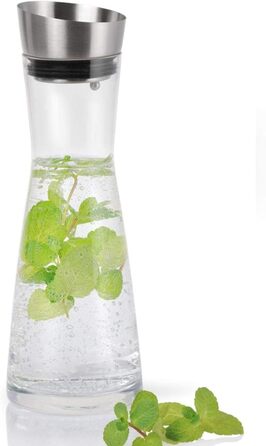 blomus -ALDOA- Water carafe, glass vessel, elegant, classic stainless steel lid, 900ml, color Clear (63169)
