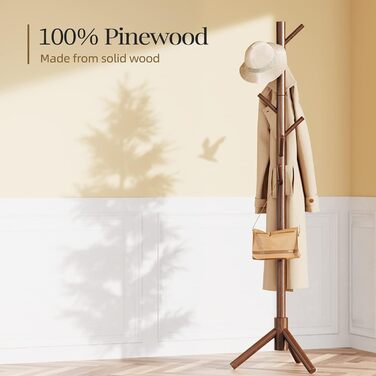 Pipishell Coat Rack, Clothes Rack, Garment Rack, Tree-Shaped Wardrobe, 3-Height Adjustable, for Clothing, Hat and Handbag, for Living Room, Bedroom or Office, With 8 Hooks, (Brown)