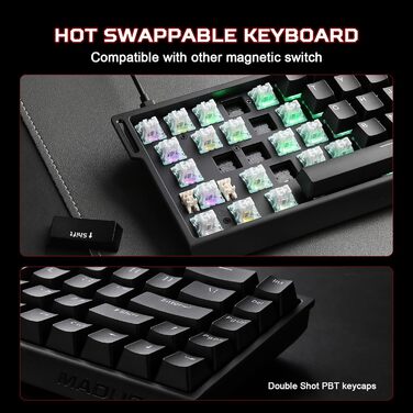 Механічна ігрова клавіатура YUNZII MADLIONS MAD68 з провідним підключенням, Hall Effect, PBT клавіші, RGB підсвічуванням, 8K polling rate (Black, Magnetic Amber Pro Switch)