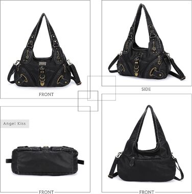 Сумка жіноча Angel Kiss Hobo через плече з PU шкіри, чорна (801) - багато відділень