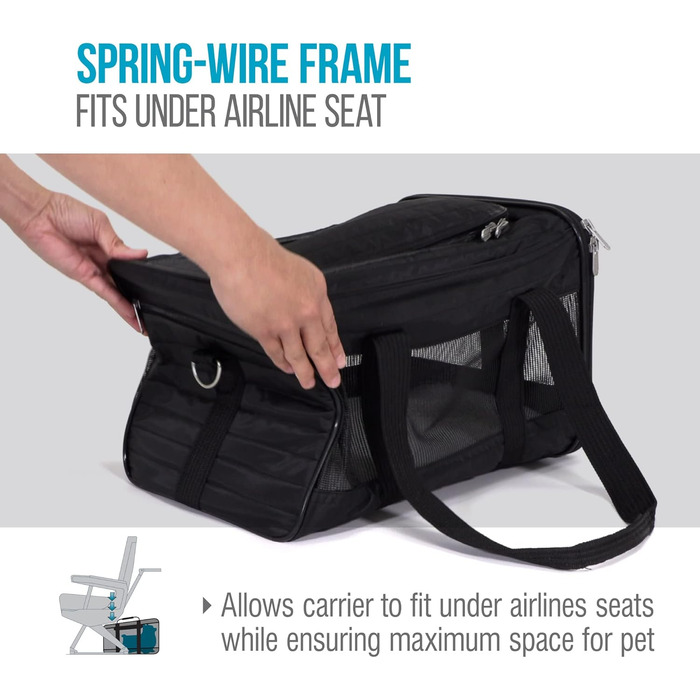 Транспортна переноска для тварин Sherpa Original Deluxe, розмір M (48x30x29 см), чорна, схвалена авіаперевізниками