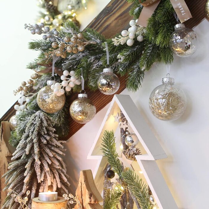 Набір прикрас на ялинку Sea Team 60 мм, 30 шт. з зображенням ялинки та блискітками, колір шампань