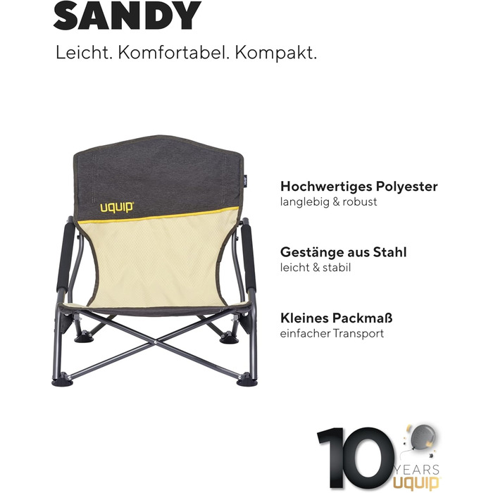 Зручний складаний стілець для кемпінгу Uquip Sandy: сталевий каркас, поліестер, 120 кг, для відпочинку на природі