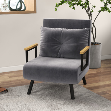 HOMCOM Sleeper Chair Single Sofa with Bed Function, Recliner with Adjustable Backrest, Velvet Look, Dark Grey | Aosom