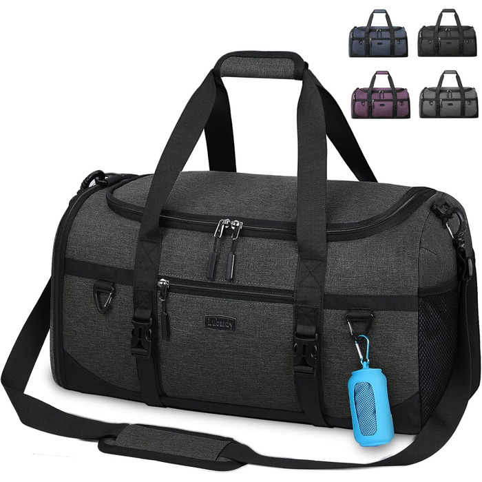 Lubardy Sports Bag/Duffle Bag Large 40L Waterproof with Sports Towel, Shoe Compartment, Wet Compartment, Weekender, Swim Bag, Training Bag, Gym Bag for Women and Men, Black