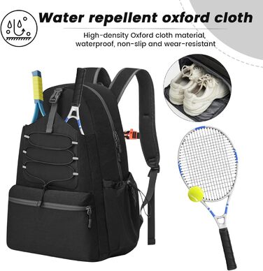 Lunaanda Tennis Backpack - Tactical Tennis Bag with Shoe Compartment & Racket Protection - Large Pickleball Bag Holds 4 Rackets