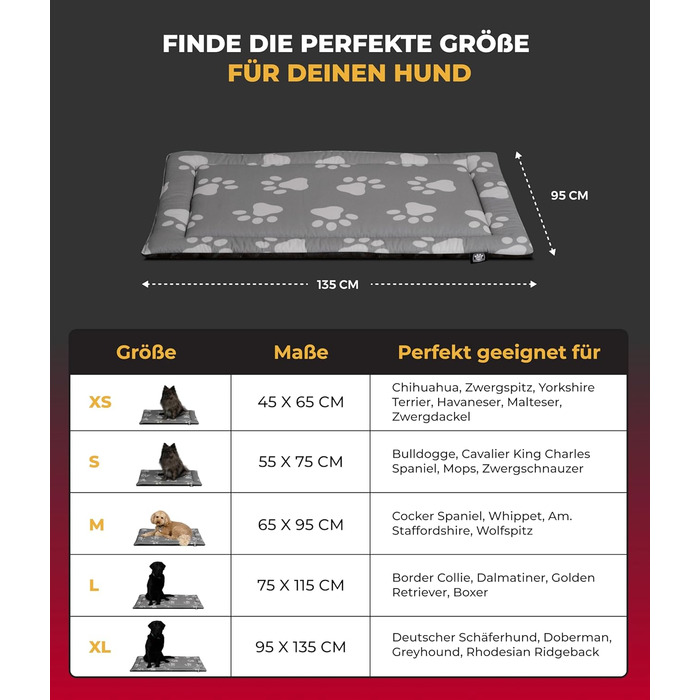 Літня подушка для собак HS-Hundebett® з бавовни з наповнювачем та антиковзким покриттям XS – М'яка подушка для собак на літо – Пральна та довговічна – Легка літня подушка для собак – Виготовлено в Німеччині (Лапа, Антрацит, 95x135 см)