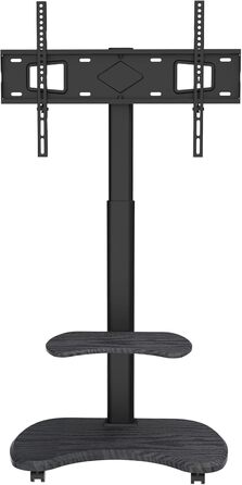 Підставка для телевізора Stellar на коліщатках з полицею, регульована по висоті та поворотна. Підходить для телевізорів 32-70 дюймів, до 45 кг, універсальна, VESA 600x400, білий (чорний)