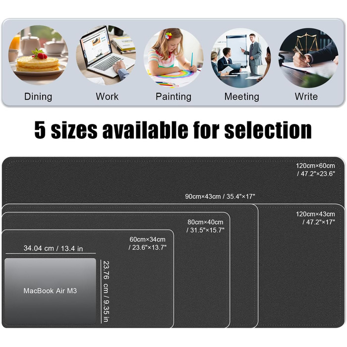 Підкладка для миші та столу Leder (Шкіра) 80x40 см, чорна - килимок для письма, офісний аксесуар для комп'ютера та ноутбука