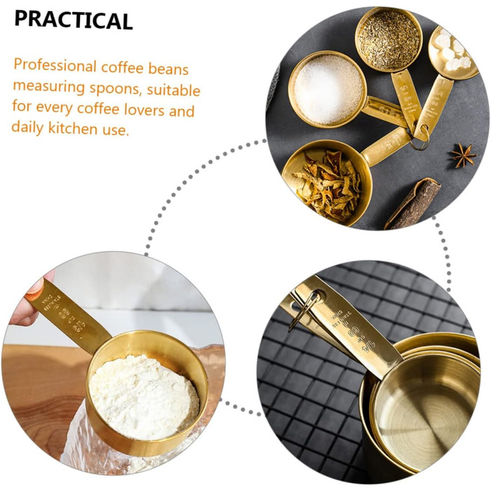 BESTOYARD 4-Piece Measuring Spoon Set - Stainless Steel, Wooden Cooking Spoon Set, Wooden Spoon Set, Baking Measuring Spoons, Measuring Scoop, Measuring Cup, Spoon Scoop, Long-Handled Measuring Spoons, Stainless Steel, 4 Pieces * 4