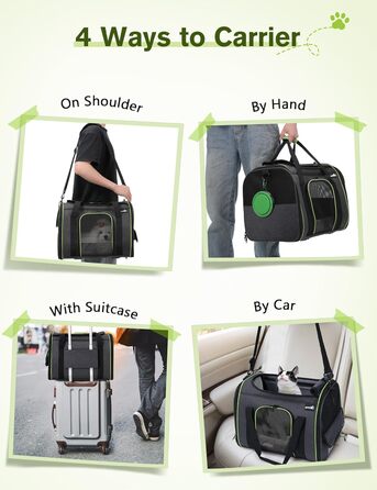 Транспортна переноска для котів Pecute, переноска-ліжко для тварин, складана переноска-сумка для котів та собак, переноска для собак з регульованим плечовим ременем, XL (45 x 35 x 32 см), темно-сірий + зелений (з подушкою)