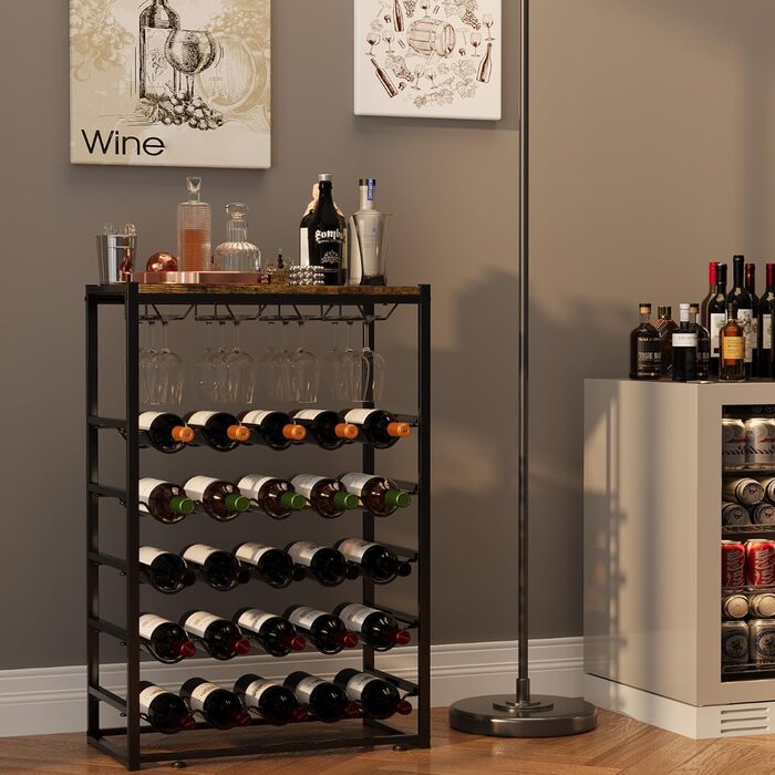 Стильна вітрина для вина Urban Deco: металева підставка з дерев'яною полицею, 59 x 30 x 89 см (25 пляшок)