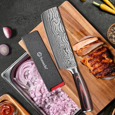 Японський ніж Sunnecko Santoku 17см - професійний кухонний ніж для приготування їжі (7 дюймів)