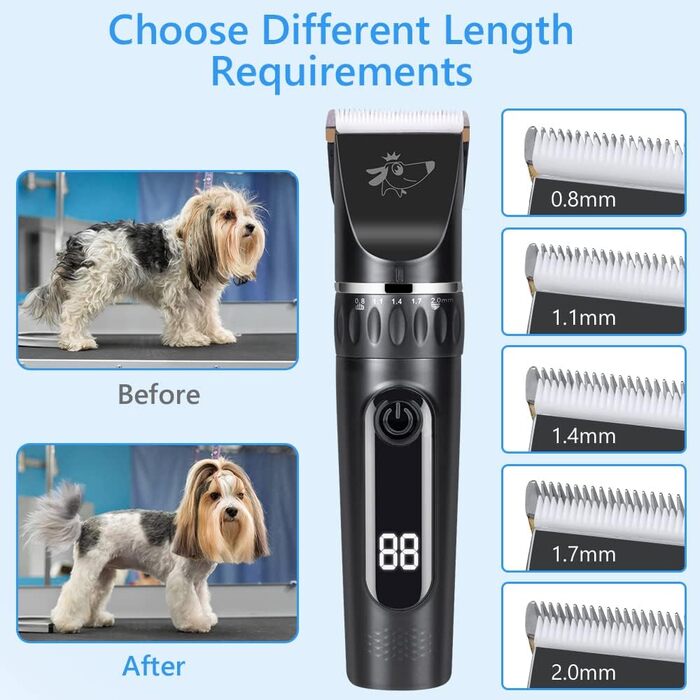 Безшумна машинка для стрижки собак та котів з 2 швидкостями, акумуляторна, бездротова, 11 насадок (Blacks)